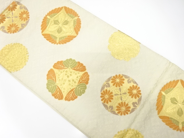 アンティーク　丸紋に花・桐・蝶模様織り出し袋帯（材料）